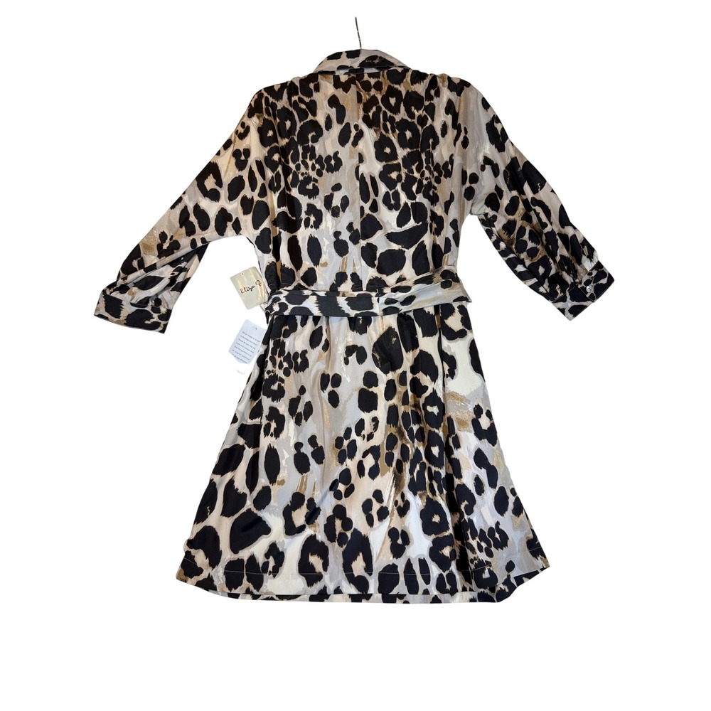 Eliza J Leopard Print Shirt Dress Belted Pockets Midi Size 14 - Picture 2 of 6